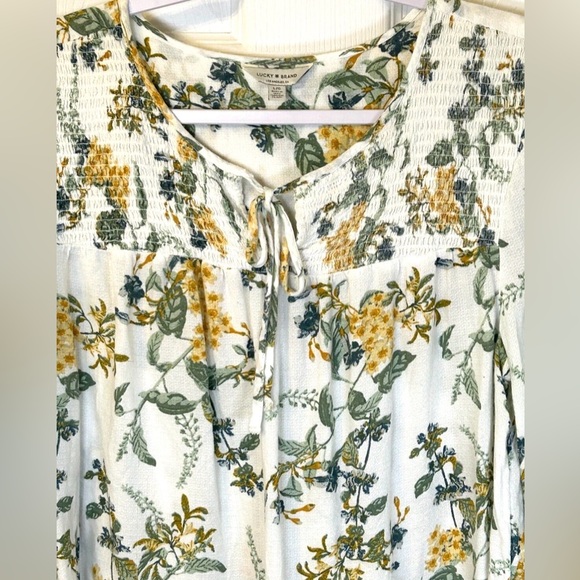 LUCKY BRAND Blouse Sz M Floral Smock Front LS Peasant Boho Soft Tunic Top - Picture 5 of 14